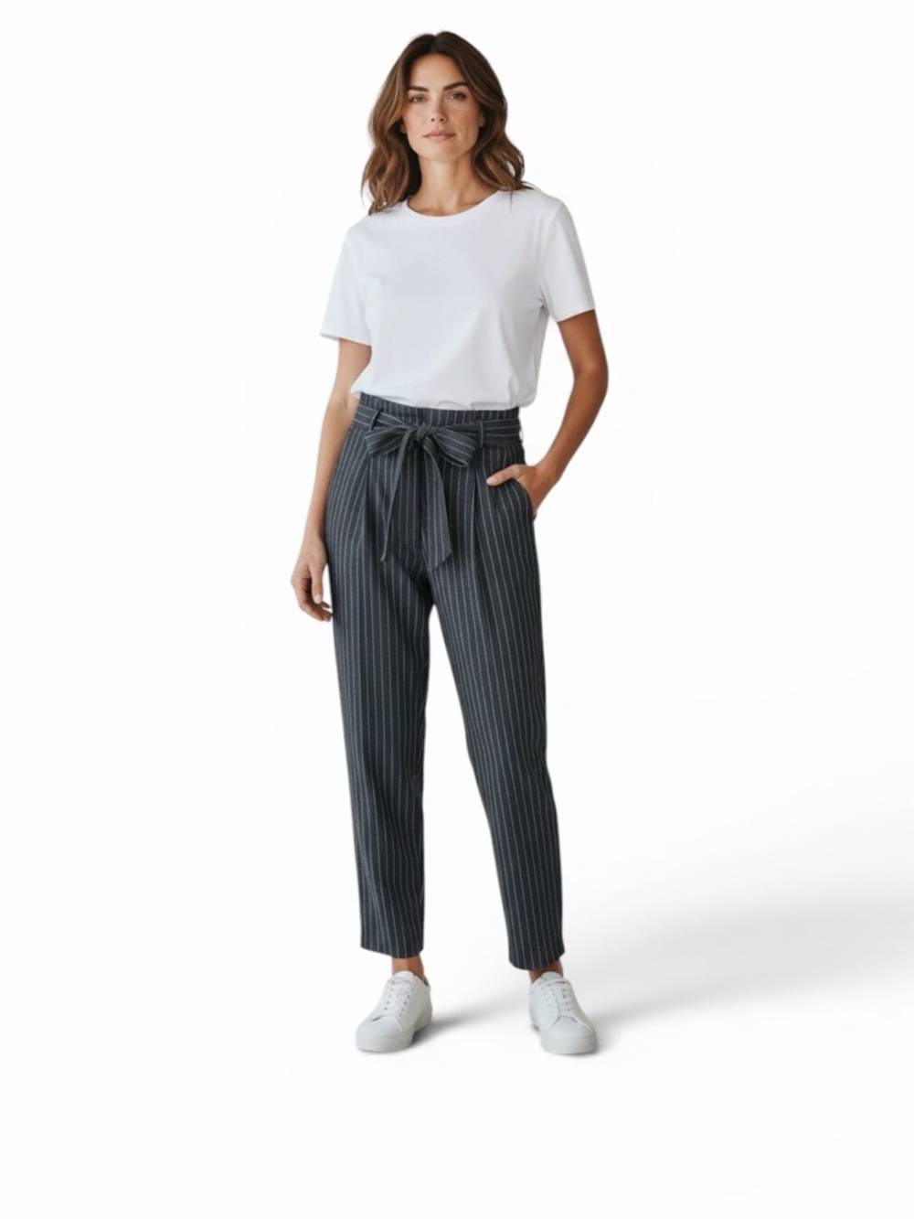 Rachel Roy•Gray Striped Tie Waist Trouser Pants
